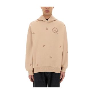 Emporio Armani Hoodies & sweatvesten, Heren, Beige, L, Katoen, Hoodie met vredesteken-borduring