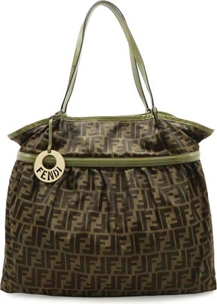 Fendi Brown Dark Brown Khaki Khaki Brown Zucca Nylon Canvas Shoulder Bag Tote Bag (Pre-Owned)