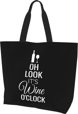 AOOEDM Oh Look ItS Wine OClock Ladies Canvas Tote Reusable Shopping Bag