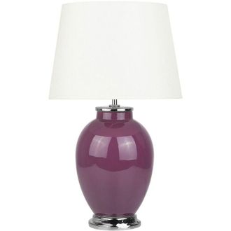 Beliani Beliani - Lámpara de mesa base de cerámica morado claro pantalla redonda de poli algodón blanco Brenta
