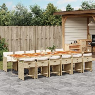 vidaXL Set Comedor De Jard&iacute;n Con Cojines 13 Pzas Rat&aacute;n Sint&eacute;tico Beige Vidaxl
