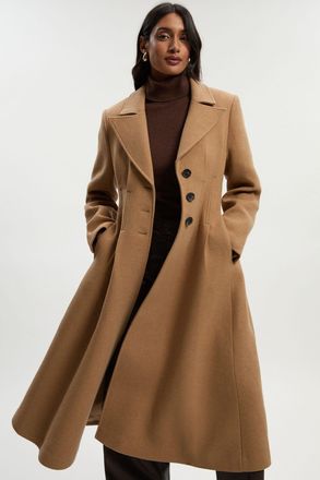 Karen Millen Womens Wool Corset Detail Full Skirted Tailored Maxi Coat - Beige - Size 14 UK