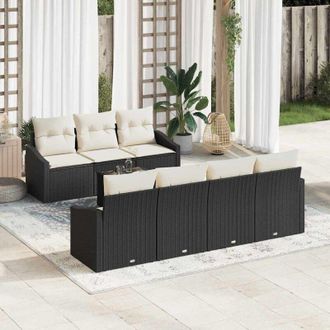 vidaXL Conjunto De Sof&aacute; De Jard&iacute;n 8 Pcs Negro, Crema 55 X 55 X 37 Cm Vidaxl