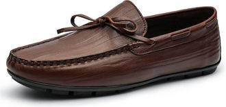 Generic Mens Shoe Mens Loafers Shoes Pin Grain Genuine Leather Deck Shoes Design Round Toe Bow 1-Eye Flexible Slip Resistant Anti-Slip Flat Heel Lightweight(B