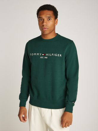 Tommy Hilfiger TOMMY LOGO SWEATSHIRT mit Rundhals und Stickerei, unifarben, casual, regular fit, Baumwollmix, Rundhals