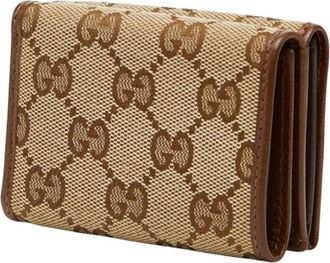 Gucci Beige Brown Canvas Leather Wallet (Tri-Fold) (Pre-Owned)