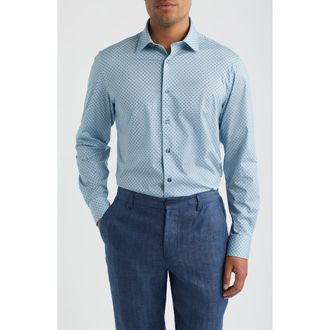 Bugatchi James OoohCotton Geo Print Button-Up Shirt in Seafoam at Nordstrom, Size Xx-Large