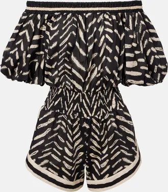 Johanna Ortiz Printed off-shoulder cotton romper