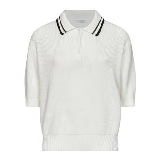 Brunello Cucinelli Brunello Cucinelli, Polo Shirts, female, White, Size: XS Cotton English Rib Knit Polo