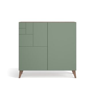 HERDASA Zapatero de melamina nogal puertas verde 87x90x27 cm