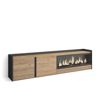 Skraut Home Mueble tv efecto madera roble negro 212x35x50cm chimenea efecto fuego