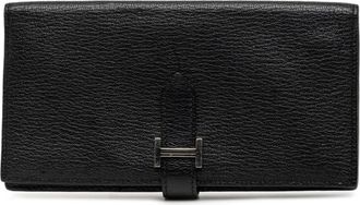 Herm&egrave;s Noir Chevre Leather Long Wallet (Bi-Fold) (Pre-Owned)