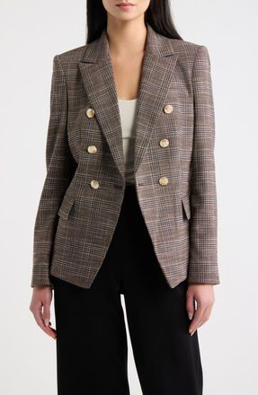 Tahari by ASL Plaid Double Breasted Blazer in Espresso Ivory at Nordstrom, Size 12