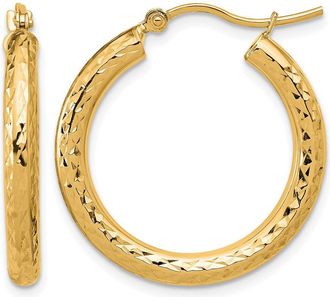 Diamond2Deal 10k Gold Diamond-cut 3mm Round Tube Hoop Earrings