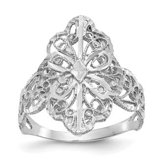 Diamond2Deal 14K White Gold Diamond Cut Filigree Ring