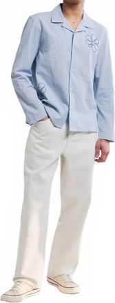 Wax London Corey Button Down Shirt In Blue/cross Stitch Doodle