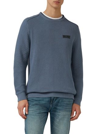 s.Oliver Strickpullover S.OLIVER, Herren, Gr. L, graublau, Strick, Obermaterial: 100% Baumwolle, unifarben, regular fit h&uuml;ftlang, Rundhals, Strickb&uuml;ndchen, Pul