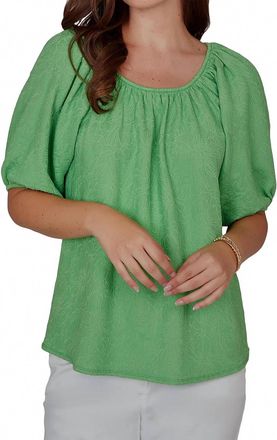 Ruby Rd. Textured Floral Top In Spring Green