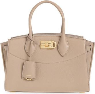 Ferragamo Small The Studio Soft Leather Top Handle Bag in Warm Taupe at Nordstrom