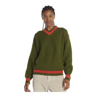 Sofie D'Hoore V-neck Jumper with contrasting edging - female - Sofie Dhoore - V-neck Knitwear - Green - S - Knitwear