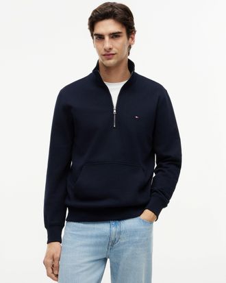 Tommy Hilfiger Mens Essential Terry 1/4 Zip Sweatshirt in Dark Blue Cotton - Size X-Large