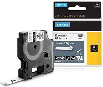 Singer Dymo Rhino Flexible Nylon Tape 12 Mm X 3,5 M Black To White