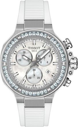 Tissot T-Race Chronograph Silicone Strap Watch, 38mm in White Mother Of Pearl at Nordstrom