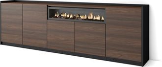 Skraut Home Skraut Home - Aparadores Para Sal&oacute;n, 260x37x80cm, 5 Puertas, Chimenea El&eacute;ctrica, Roble Oscuro Y Negro