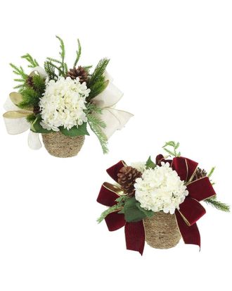 Creative Displays Inc. Set Of 2 Christmas Holiday Arrangements With Hydrangeas & Bows