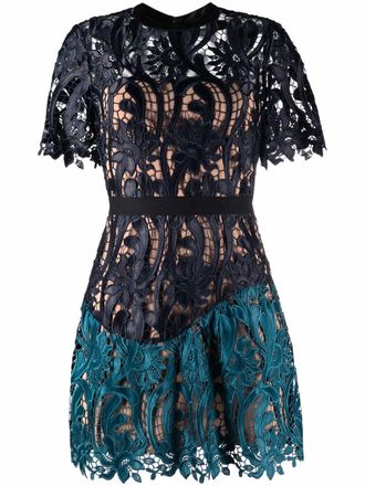 Self Portrait two-tone guipure lace minidress - Blue