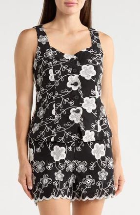 Ellen Tracy Floral Embroidery Vest in Black Marshmallow Leaf at Nordstrom Rack, Size X-Large