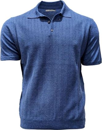 Ferrante Linnen-Katoen Poloshirt - Heren - Polos - Blauw - L - Katoen - Tops