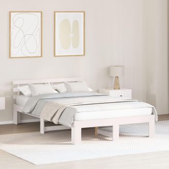 Berkfield Home White Pine Bed Frame White Solid Wood 140 x 190 cm Durable