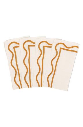 Misette Set of 4 Embroidered Linen Napkins in Color Block Amber at Nordstrom