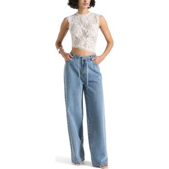 Mani&egrave;re De Voir Eugenie Lace Asymmetric Top in White at Nordstrom, Size 14