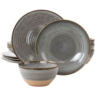 Gibson Home 12 Piece Dreamweaver Round Earthenware Dinnerware Set in Gray