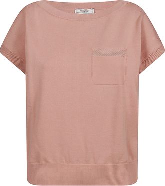 PESERICO Crepe Cotton Knit Sweater With Boat Neckline And Kimono Shoulders