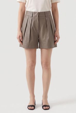 Brunello Cucinelli Womens Taupe Leather Pleated Shorts, Size 38