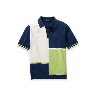 Paul Fredrick Cotton Three Button Polo Short Sleeve in Blue Multi at Nordstrom, Size Xx-Large