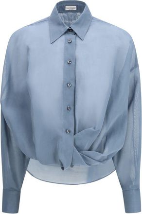Brunello Cucinelli Blue Cotton Pattern Womens Shirt