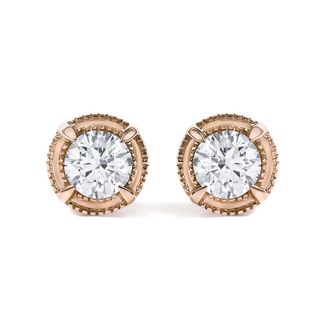 House of Brilliance 14K Rose Gold Plated.925 Sterling Silver 1.0 Cttw Round Diamond Solitaire Milgrain Stud Earrings