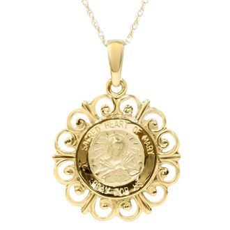 Pompeii3 14 Karat Yellow Gold Miraculous Mary Religious Pendant Necklace 1 Tall