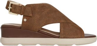 Geox Bruine platte sandalen D Pisa - Dames - Sleehakken - Bruin - 37 EU - Leer - Schoenen