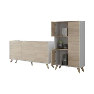 Dmora Conjunto De Muebles Para Sal&oacute;n Literno, 7 Estantes, Modular, Puertas Batientes, Roble Marr&oacute;n