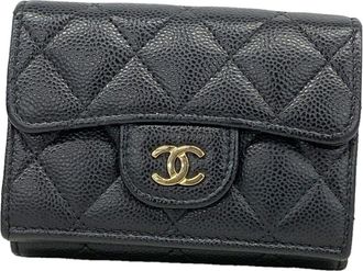 Chanel Black Grained Calfskin Wallet (Tri-Fold) (Pre-Owned)