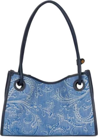 Etro Etro, Shoulder Bags, female, Blue, Size: ONE SIZE Small Eyes Jacquard Denim Tote