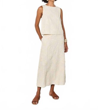 Apricot Dandelion Embroidered Linen Top In Stone