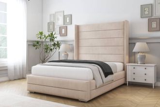 Comfort Beds Milano Naples Bed Frame With Mattress-50 Upholstered Wingback in Light Sand | Size: Small Double