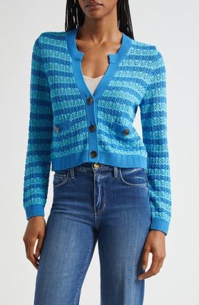 L'agence Orla Stripe Pointelle Cardigan in Blue Multi Stripe at Nordstrom, Size X-Small