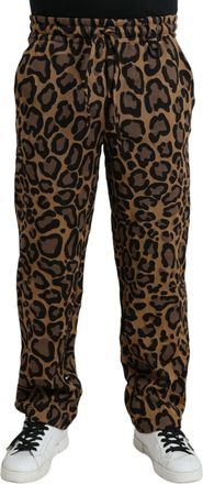 Dolce & Gabbana Brown Leopard Print Polyester Jogger Mens Pants